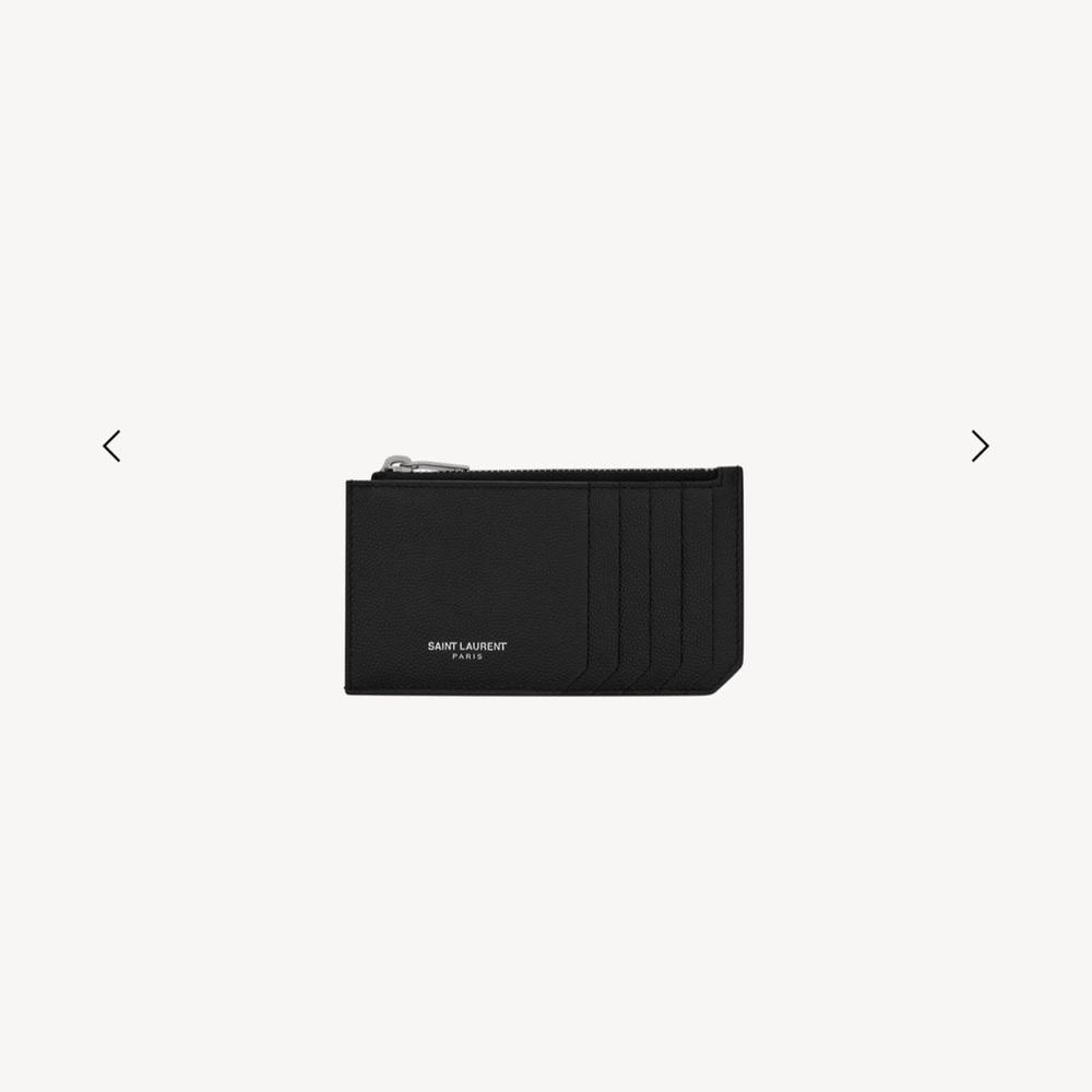 SAINT LAURENT PARIS FRAGMENTS ZIPPED CARD CASE IN GRAIN DE POUDRE LEATHER
